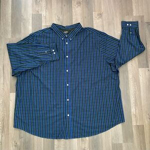 KingSize Men's Button Down Size 6XL Tall Blue Green Plaid Long Sleeve
